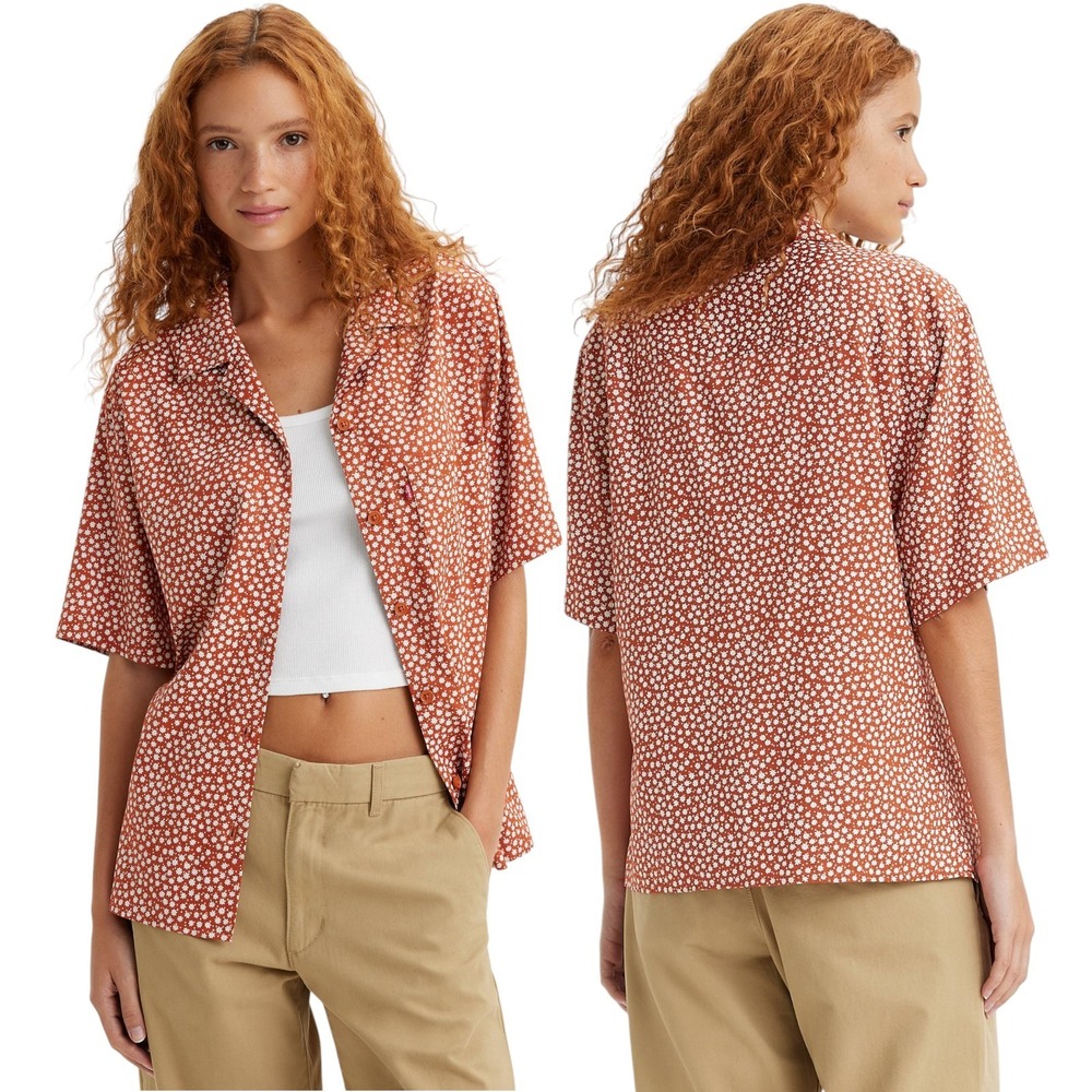 Levi's Alfie‎ Floral Button Up Shirt Clay Small Lyocell Boho Retro 70s Normcore